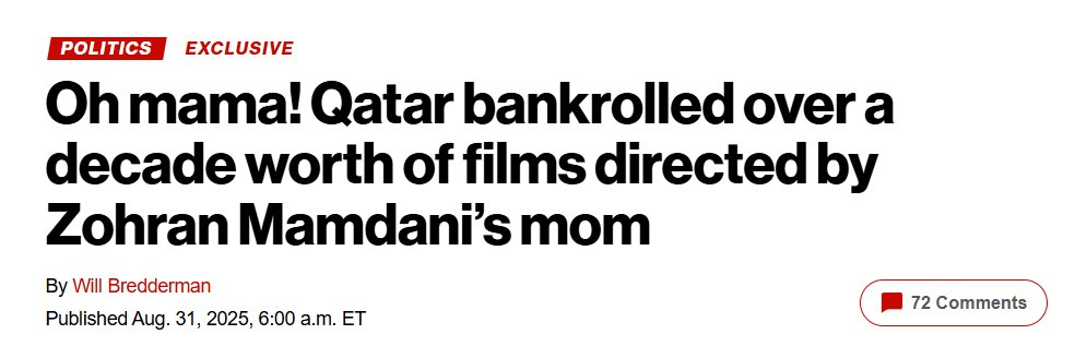Will Bredderman (@willbredderman) on Twitter photo EXCLUSIVE, from me in <a href="/nypost/">New York Post</a>: Zohran Mamdani's mom took millions in funding from Qatar—a country where gay people can face torture or execution, migrant workers die in the thousands in slave-labor conditions, and where Hamas and other radical groups have gotten shelter and cash EXCLUSIVE, from me in <a href="/nypost/">New York Post</a>: Zohran Mamdani's mom took millions in funding from Qatar—a country where gay people can face torture or execution, migrant workers die in the thousands in slave-labor conditions, and where Hamas and other radical groups have gotten shelter and cash