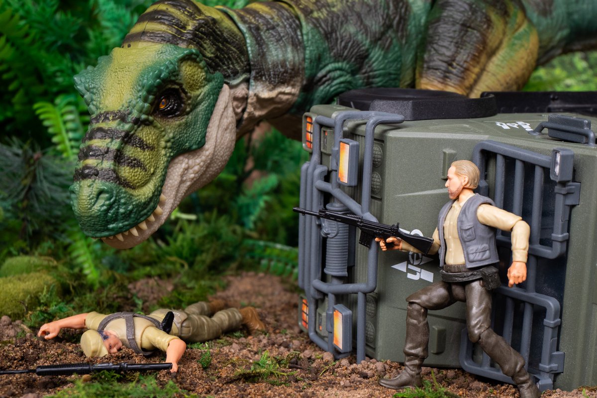 Dieter Sark dives into cover when a Tyrannosaurus Rex emerges from the forest - the camouflage of the animal only slipping once it has already chosen to strike...

#JurassicWorldRebirth #JurassicPark #ToyPhotography
