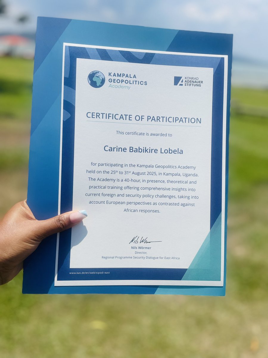 carinelobela20's tweet image. Kampala Geopolitics Academy 2025, a powerful space to explore East African, German, and global perspectives on politics. This academy broadened my perspective on today’s shifting geopolitics. 
Thanks to @KAS_SIPODI_EA for the opportunity.

 #KampalaGeopolitics #Academy