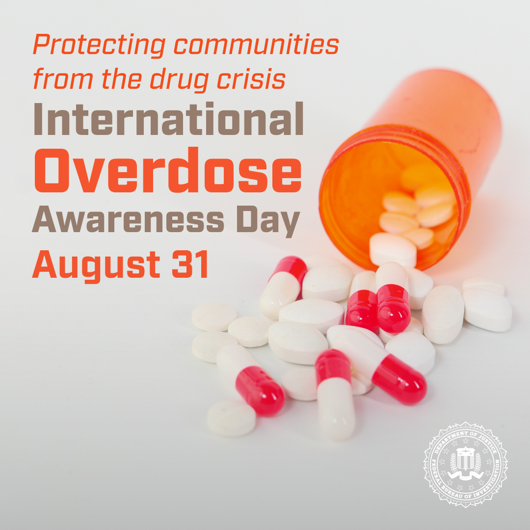 On International Overdose Awareness Day, the FBI reaffirms our ongoing commitment to dismantle the criminal enterprises fueling the opioid crisis. Learn more about what the Bureau is doing to combat drug trafficking at ow.ly/m1BJ50WMeeB.