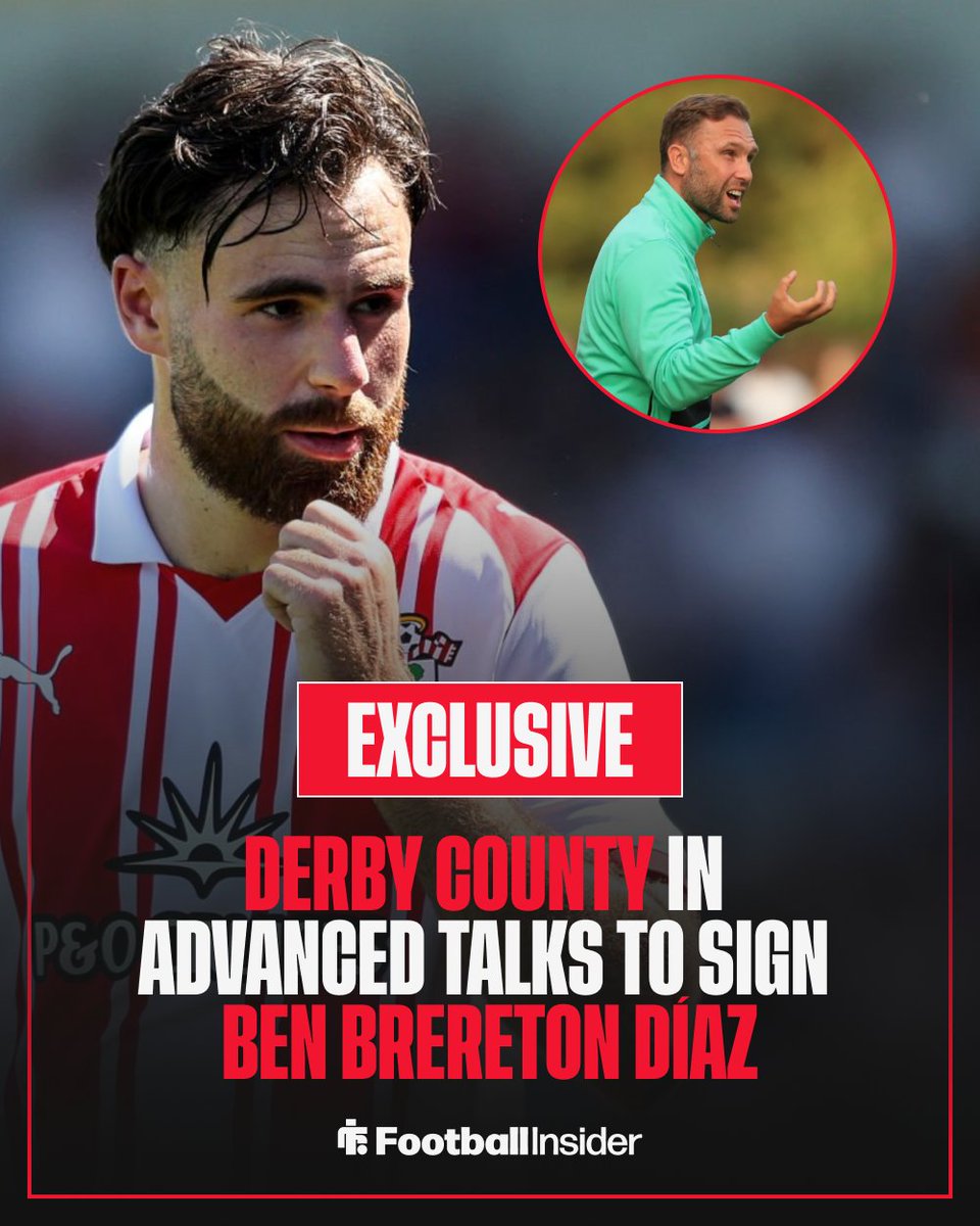 🚨 𝗘𝗫𝗖𝗟𝗨𝗦𝗜𝗩𝗘: Derby County are in advanced talks to sign Southampton forward Ben Brereton Díaz, sources have told Football Insider.

🚨 John Eustace’s side are working on a deal to bring in the 26-year-old before the transfer window closes on Monday.

🚨 Sources say that