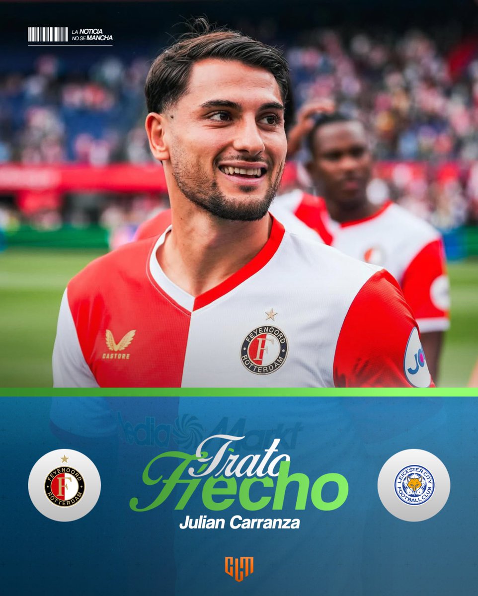 CLMerlo's tweet image. 🚨Julián Carranza jugará en el Leicester. 
*️⃣El delantero argentino ya se hace los exámenes médicos para firmar con su nuevo club. Arriba a préstamo por un año y con una opción de compra desde Feyenoord. #LCFC #TratoHecho