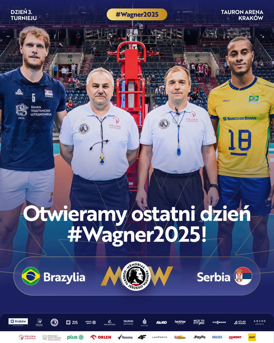 memorialwagnera's tweet photo. Grają! 🏐 Kto jest Waszym faworytem w tym starciu? 👀
#BRASRB 🇧🇷🇷🇸
#Wagner2025
@krakow_pl | @PolskaSiatkowka | @polsatsport | @malopolskaPL | @PKOBP | @alkogarden_pl | @4F_official https://t.co/n9kdwjWQQE
