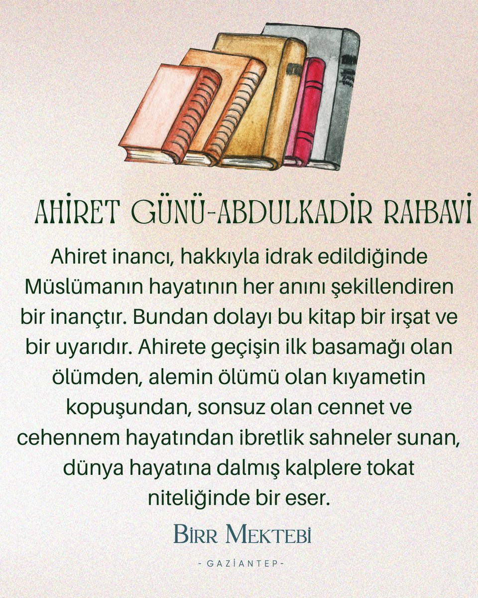 Birr Mektebi Gaziantep bünyesinde üniversiteli kardeşlerimiz için düzenlediğimiz üç seviyelik İslami eğitim programına katılmak isteyenler DM'den iletişime geçebilirler🌿 
Paylaştığımız kitap isimleri 2. seviye eğitimimize aittir💫