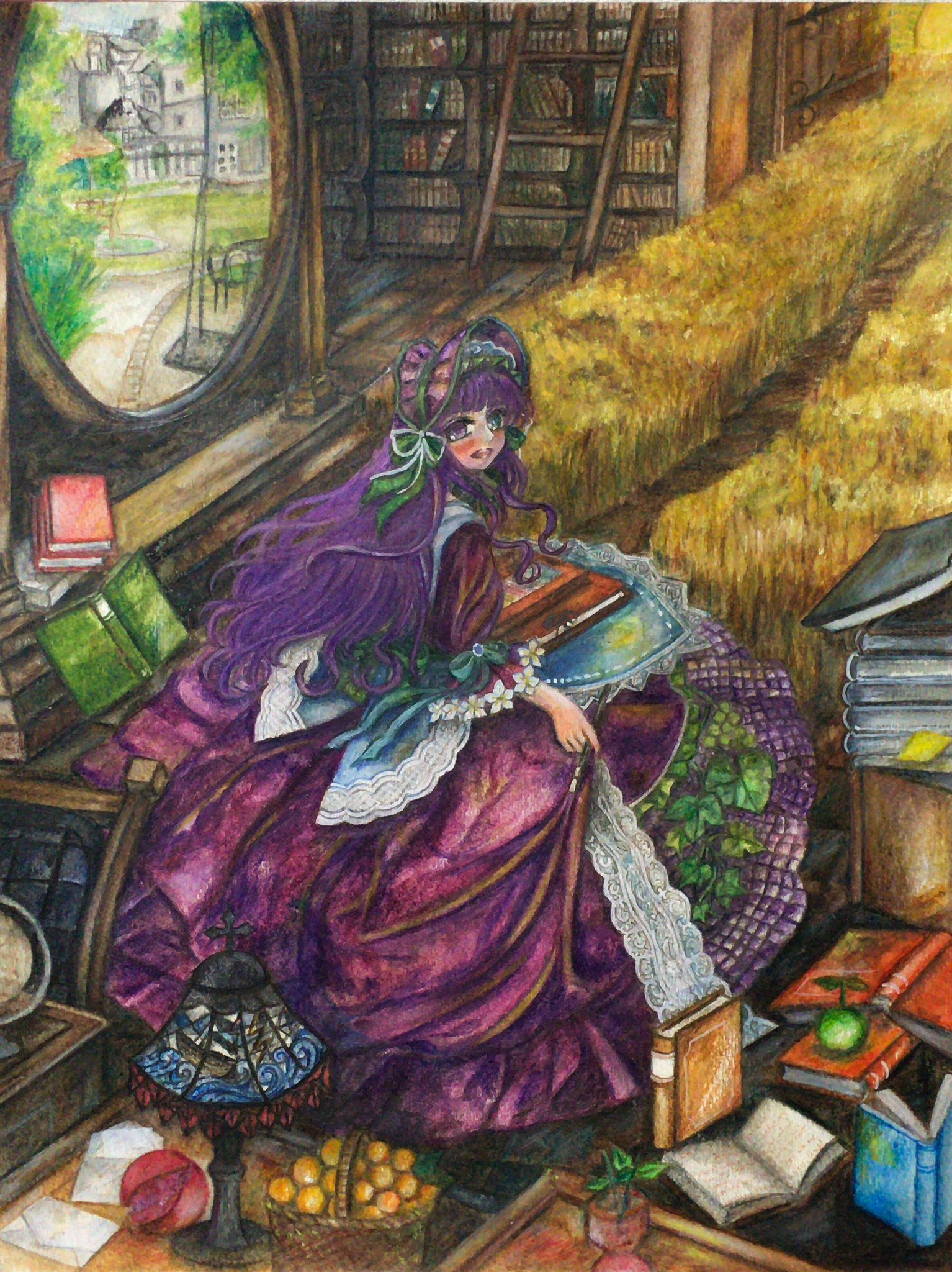 日本画⑷　花　創作画 扁額 日本画 【 秀 園 筆 】 蓮の花図 木枠扁額仕立 47cmx123cm