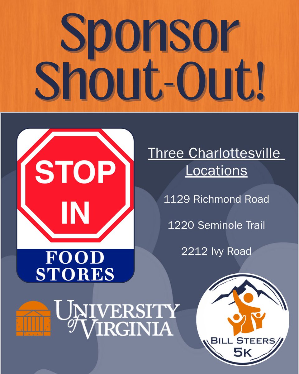 uvaurology's tweet photo. Today's featured sponsor for the Bill Steers 5K is Stop In Food Stores, with three locations at Shell stations around Charlottesville. Stop in!

Tomorrow is September 1, the official start of #prostatecancerawareness month. Join us here: https://t.co/uu0W67FEMc https://t.co/qr9Xtchg9P