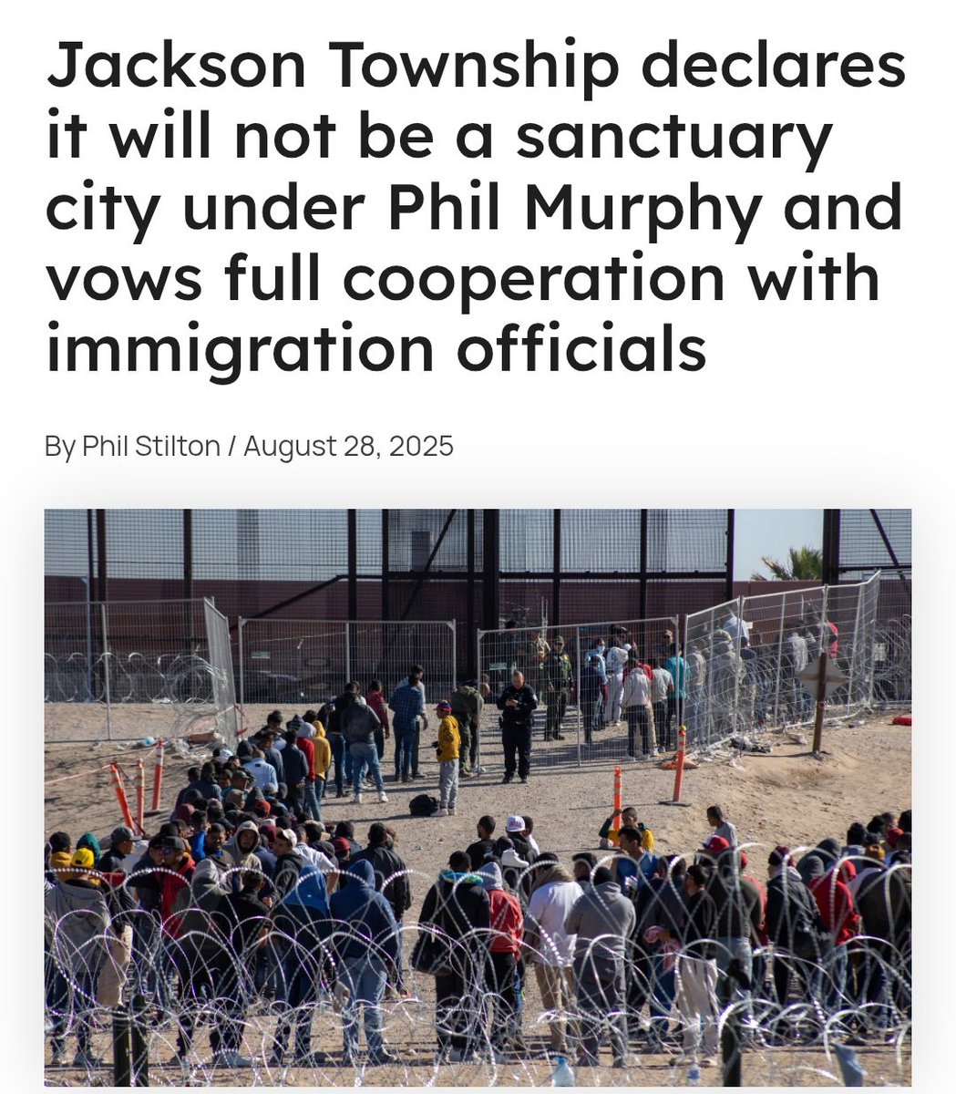 Every NJ Twp should be doing this!
Jackson Township’s governing body voted this week to formally declare the town will not be a sanctuary city as a byproduct of Democrats sanctuary state status &amp; will fully cooperate with federal immigration authorities, including ICE