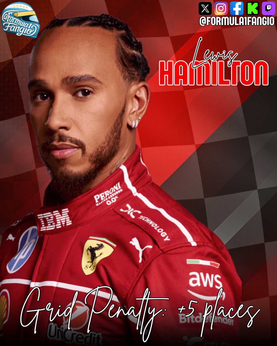 🚨 #BREAKING

#Hamilton sigue sumando frustración en su paso por #Ferrari.

Recibió 5 puestos de penalización para el #ItalianGP #Monza y 2 puntos en la superlicencia por incumplir velocidad bajo safety car.

#DutchGP #F1