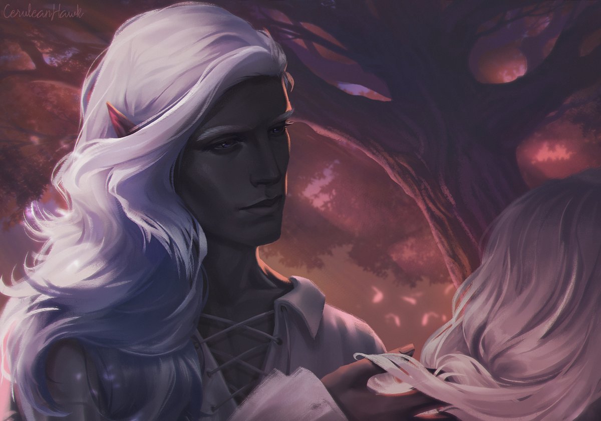 His voice radiated warmth and an incredible softness. It felt almost like being embraced by it.  

"Shall I braid your hair?"    

---  
That scene was on everyone's mind all summer, and I was no exception 💜📷 #romanceclub #thethunderstormssaga #Shaarnez #drow #elves