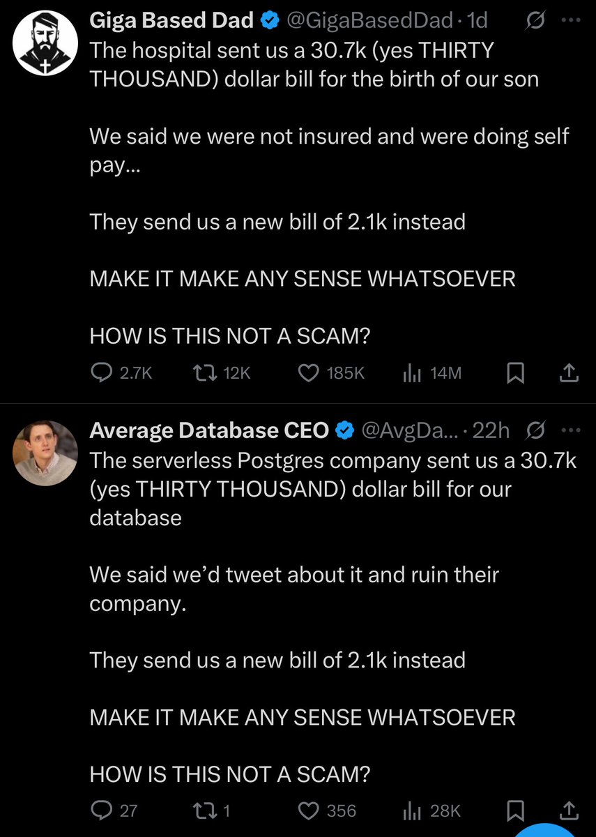 Child birth and Postgres cost exact same. Very cool.