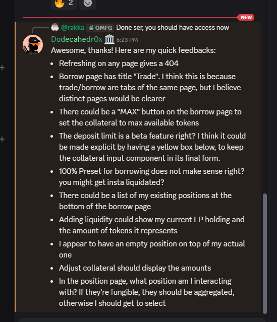 关于 Omnipair 私测功能的 Discord 反馈