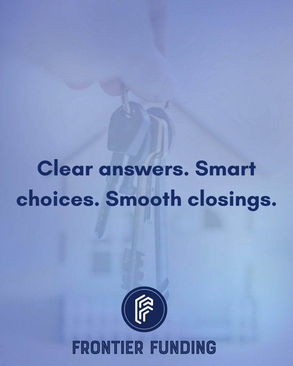 frontfundllc's tweet image. Clear answers. Smart choices. Smooth closings. 🔑💼 At Frontier Funding, we keep the process simple so you can move forward with confidence.

#frontierfunding #realestateinvesting #hardmoneyloans #dscrloans #fixandflip #privatefunding #investsmart