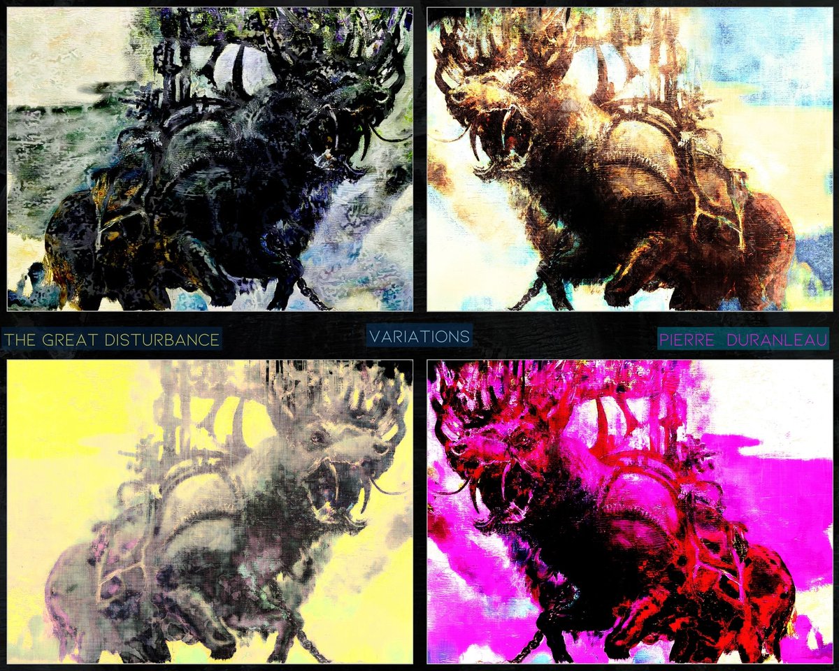 PDcafargo's tweet image. Variations on a theme (part 5) taken from the Great Disturbance painting. Scanned original work modified with @filterforge filters and other 2d tools.  cafargo.com 
#filterforge #thelongemergency #liminalspace #falseflag #postindustrial #posthumanity #art #2d…