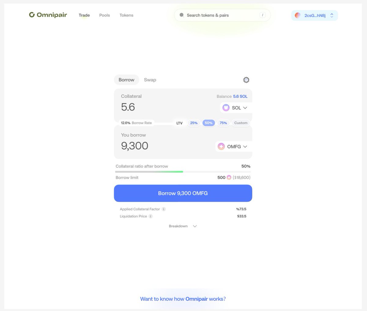 Omnipair 借款界面浅色模式原型