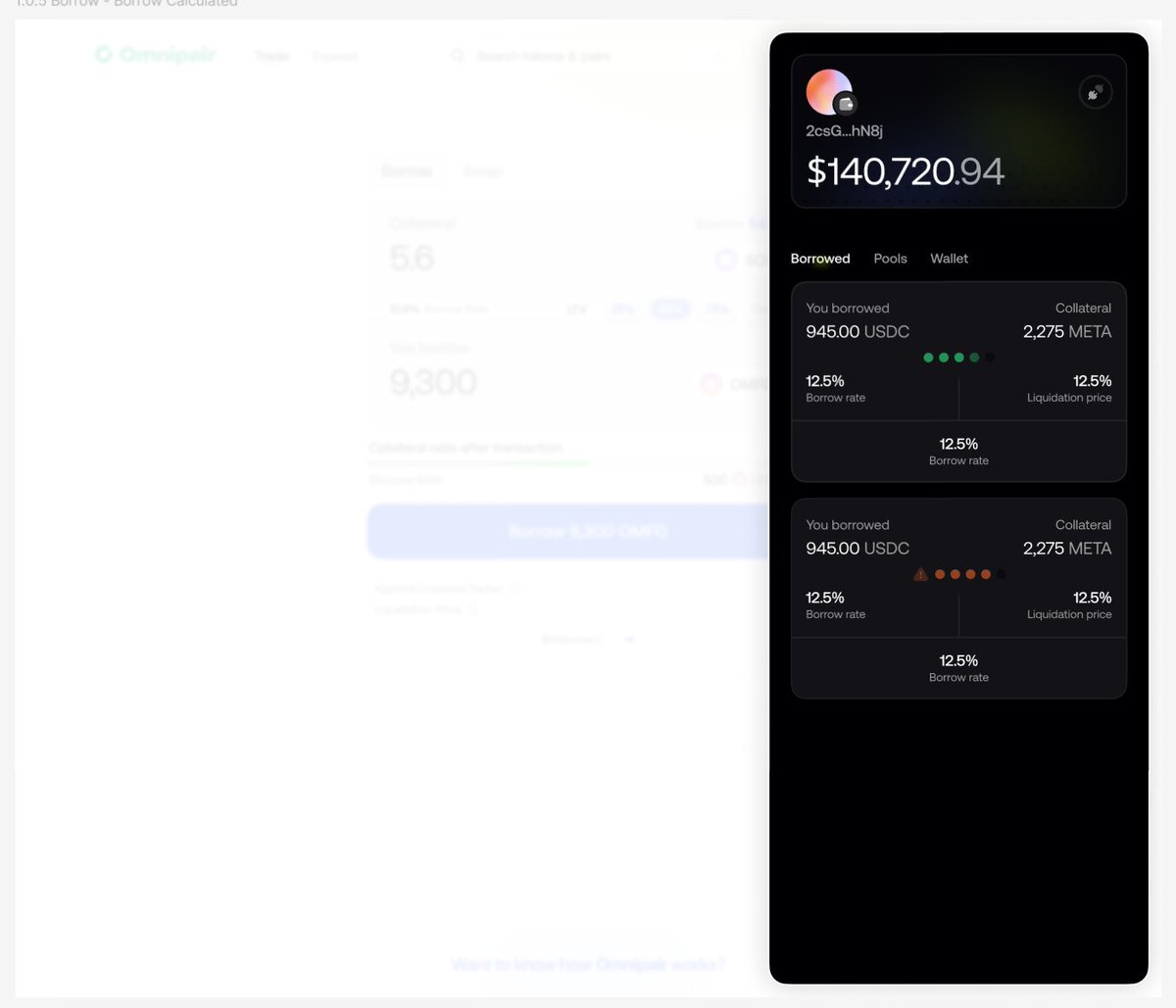 Omnipair 深色模式仓位总览