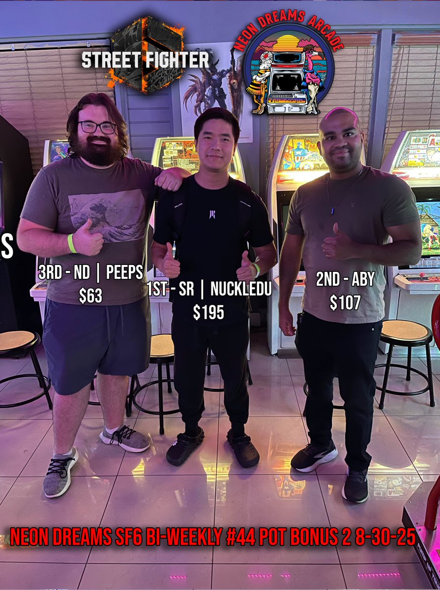 neondreamscafe's tweet photo. Results from yesterday's SF6 #44 x CVS2 #4!

CVS2
🥇HG
🥈@Fighters_Gen 
🥉 @therealautman 
🏅 Beav
5th DABEATCONDUCTA / ND|Indigo
7th ND|Kazenko

SF6
🥇 @NuckleDuDang 
🥈 @ABY_FGC 
🥉 @LePeeperino 
🏅 Darevice
5th @nate_fearless / Wole Wnsty
7th HG / @Savona_fgc https://t.co/CuWYmZZ0bY
