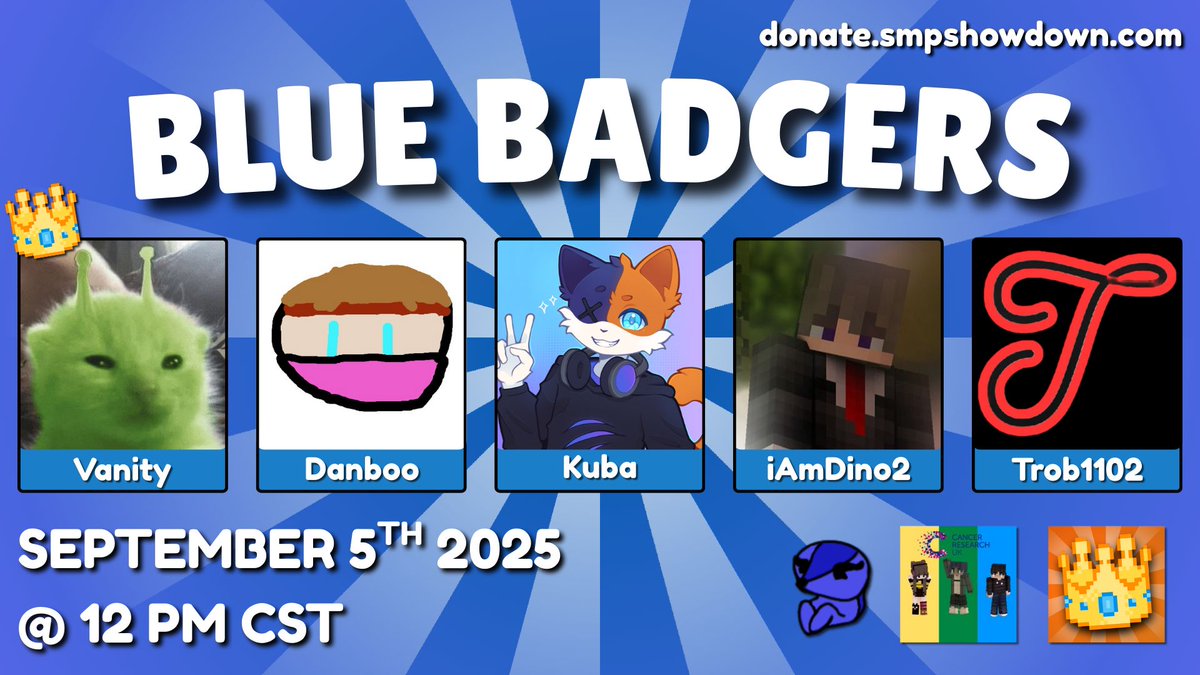 Introducing the BLUE BADGERS!

Check them out on September 5th 2025 @ 12 PM CST and see if they can WIN the showdown! 👑
