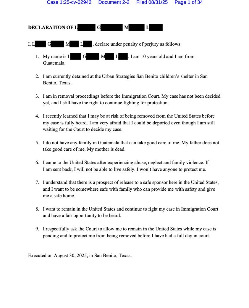 Stephen Miller is a liar. Here is a sworn declaration from one of the children saying that their mother is dead and that they left because they suffered abuse and neglect at the hands of their family, including their surviving father. The child wants to stay and seek protection.