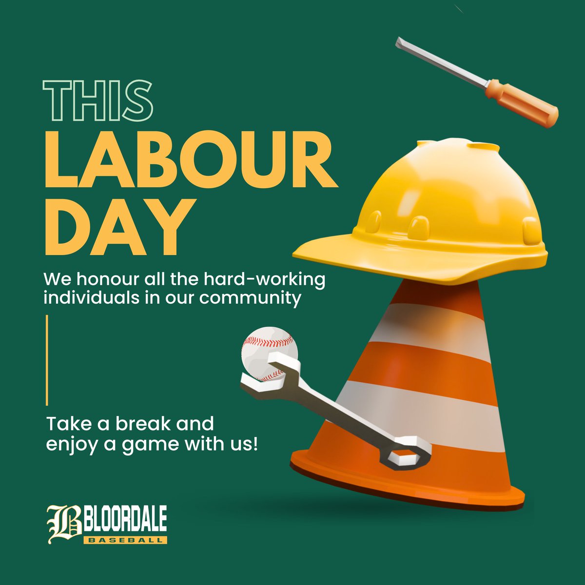 Happy Labour Day! Today, we celebrate the hard work &amp; dedication that make our community thrive. Take a moment to relax, connect &amp; enjoy the game we love!

Learn more about Tryouts for Select &amp; Rep teams: bloordalebaseball.com 

#LabourDay2025 #CommunityPride #BloordaleBaseball