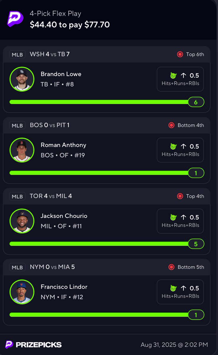 Okay CASH IT!!! We can either wait until tomorrow or I can cook for the later games lmk ✨✨✨#PrizePicks #MLB