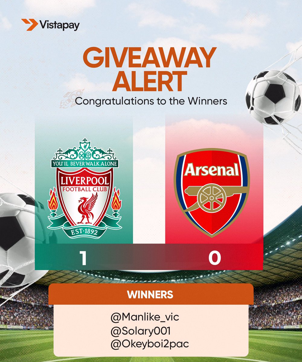 vistapayhq's tweet image. Finally, the scores are setttt!
Congratulations to the winners of our just concluded giveaway.
Drop your account numbers in the comments below.
@Manlike_vic @Solary001 @okeyboi2pac