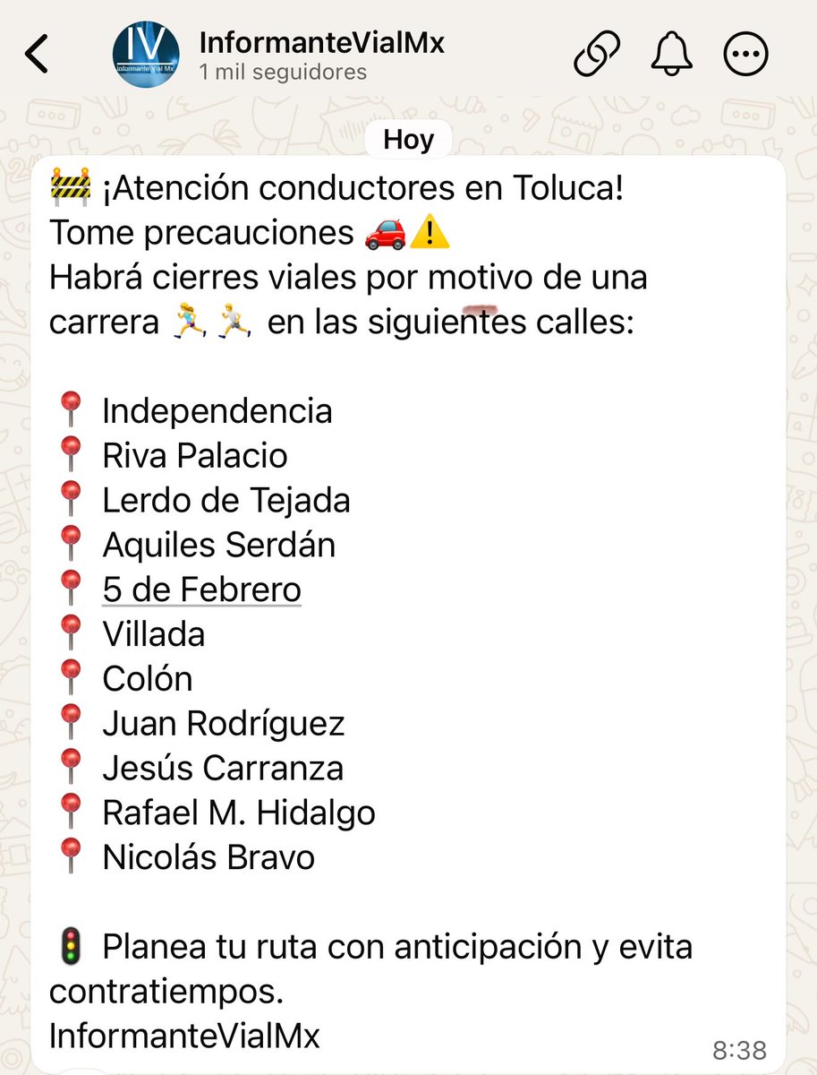 Considere las siguientes afectaciones #viales en la zona de #Toluca 👇🏽