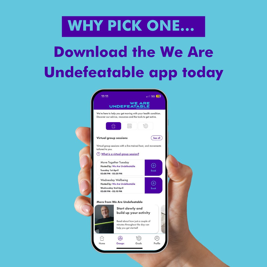 What are you looking for when choosing a workout?

You don't have to choose - the We Are Undefeatable app offers...
💙 Free workouts - no membership needed 
💙 Convenience - get moving anytime or anywhere 
💙 Tailored activities based on your condition

🔗 bit.ly/45pOplW