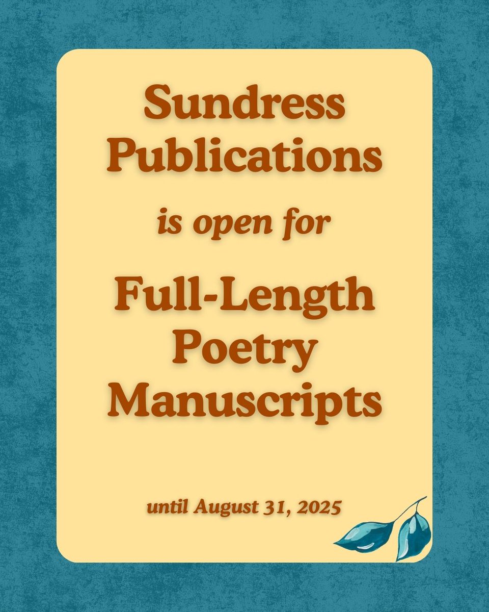 TODAY is the FINAL DAY to submit your full-length poetry manuscript for this year's open reading period at Sundress Publications! sundresspublications.com/news/2025/05/s…