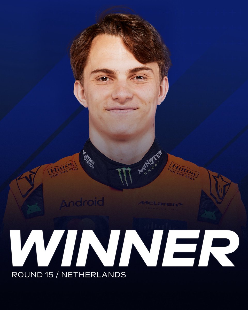 Oscar Piastri wins the #DutchGP! 👏

He extends his Championship lead on a decisive day.

Max Verstappen is P2 and Isack Hadjar is P3, its the first podium in his career!

#F1