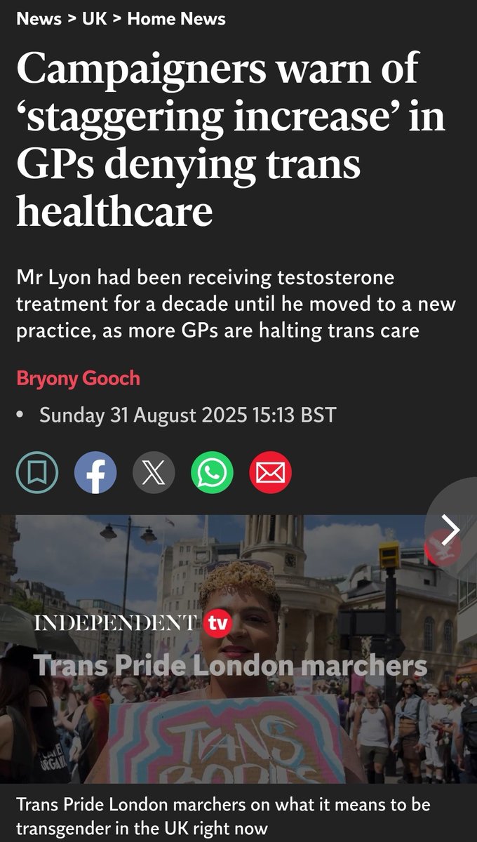 Translation: GPs practising medical due diligence by refusing to prescribe hormones to youth after Cass confirmed medical scandal of century. independent.co.uk/news/uk/home-n…