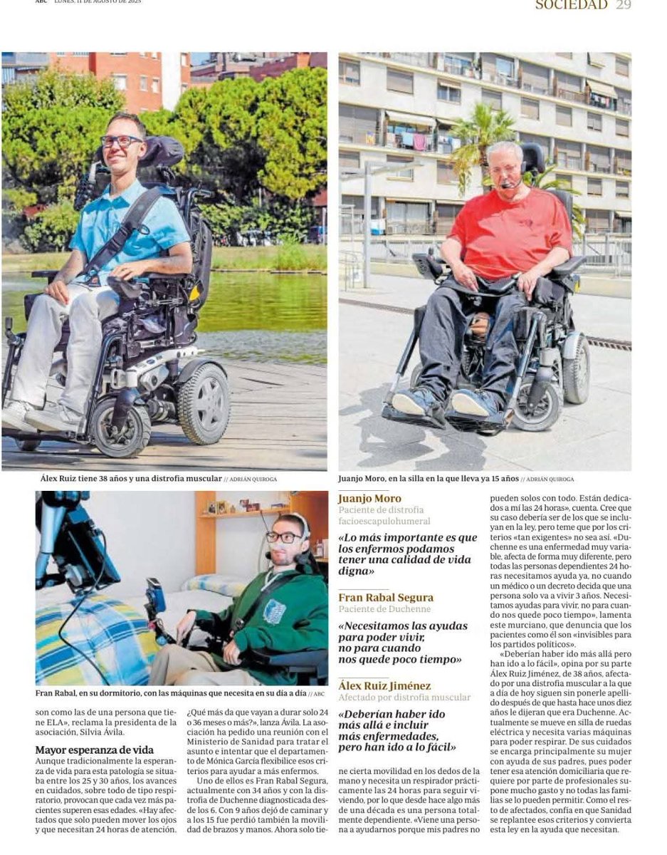 Queremos dar las gracias a @fran_stark9 l por su ejemplo constante de vida, lucha y dignidad.
Ha sido entrevistado por el ABC y os lo compartimos:
Fran nos recuerda algo fundamental: «Necesitamos las ayudas para poder vivir, no para cuando nos quede poco tiempo».