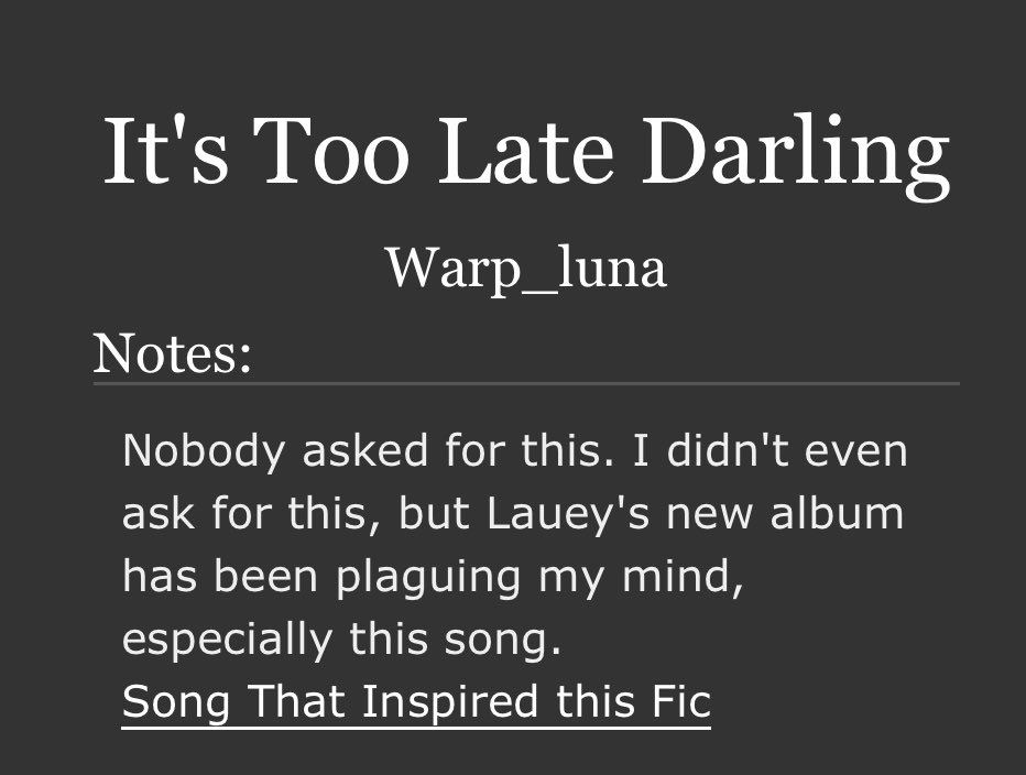 So I may have posted a one shot.
archiveofourown.org/works/70085176 
Wasn’t supposed to be this long or serious but uhh… angst time? 🖤

#sonadow #shadonic #arthdow #lansoni