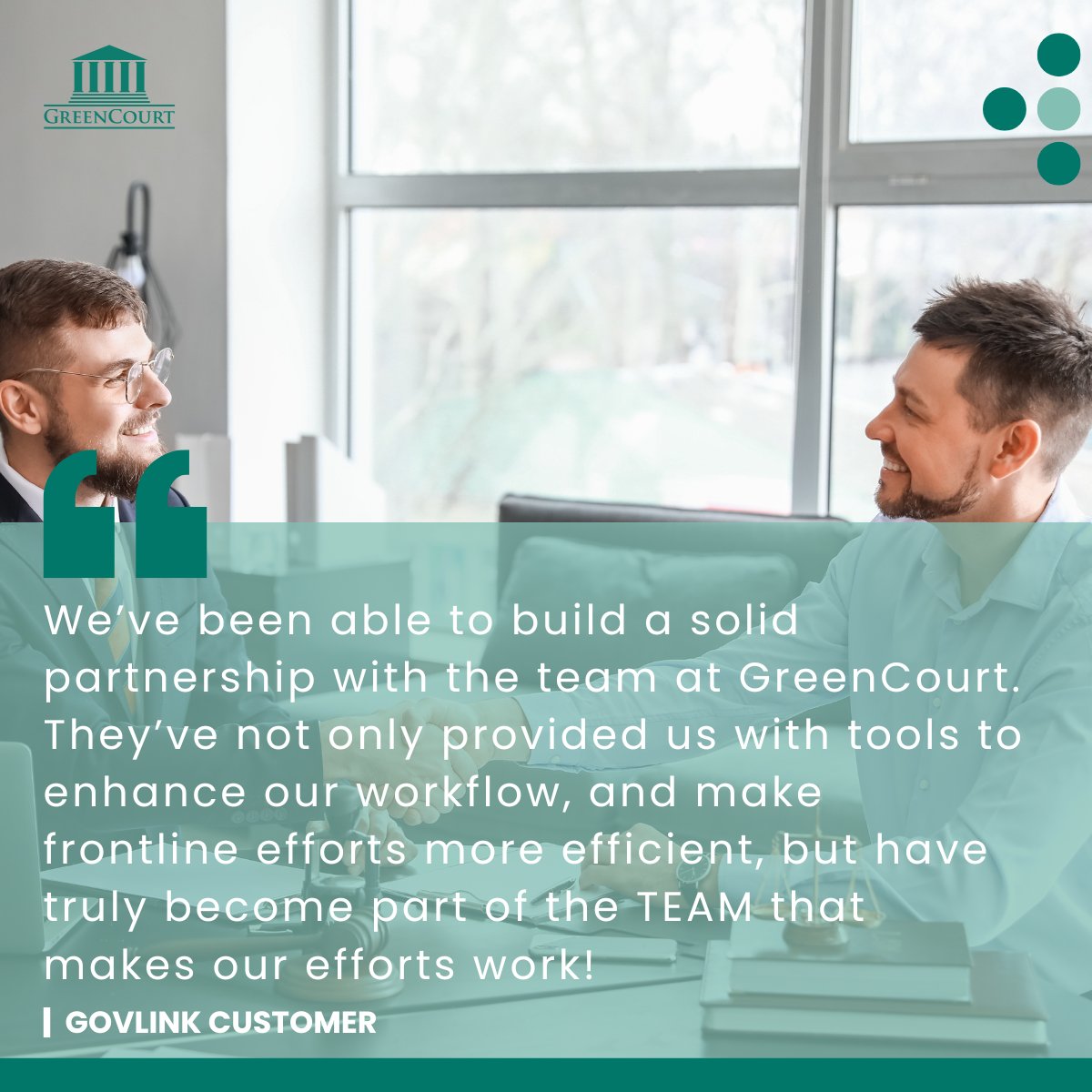GreenCourtTech's tweet image. At GreenCourt, we don’t just deliver tools—we become part of the team. See how our partnerships help frontline efforts thrive.

#GreenCourt #ClientTestimonial #WorkflowEfficiency #PublicService