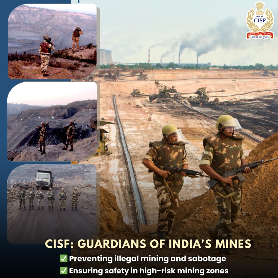 CISFHQrs's tweet image. CISF : Guardians of India&apos;s Mines 

#CISF #ShieldOfSecurity #NationFirst #MineSecurity #AlwaysAlert #coalindia #Dhanbad  

@HMOIndia 
@PIB_India 
@mygovindia 
@MinesMinIndia