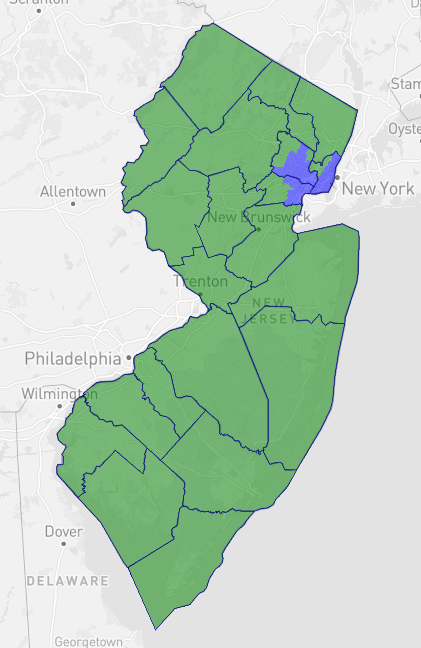 In 2024, Donald Trump won this green part of New Jersey by 204 votes. Kamala Harris won the blue part of New Jersey by 229,117 votes.