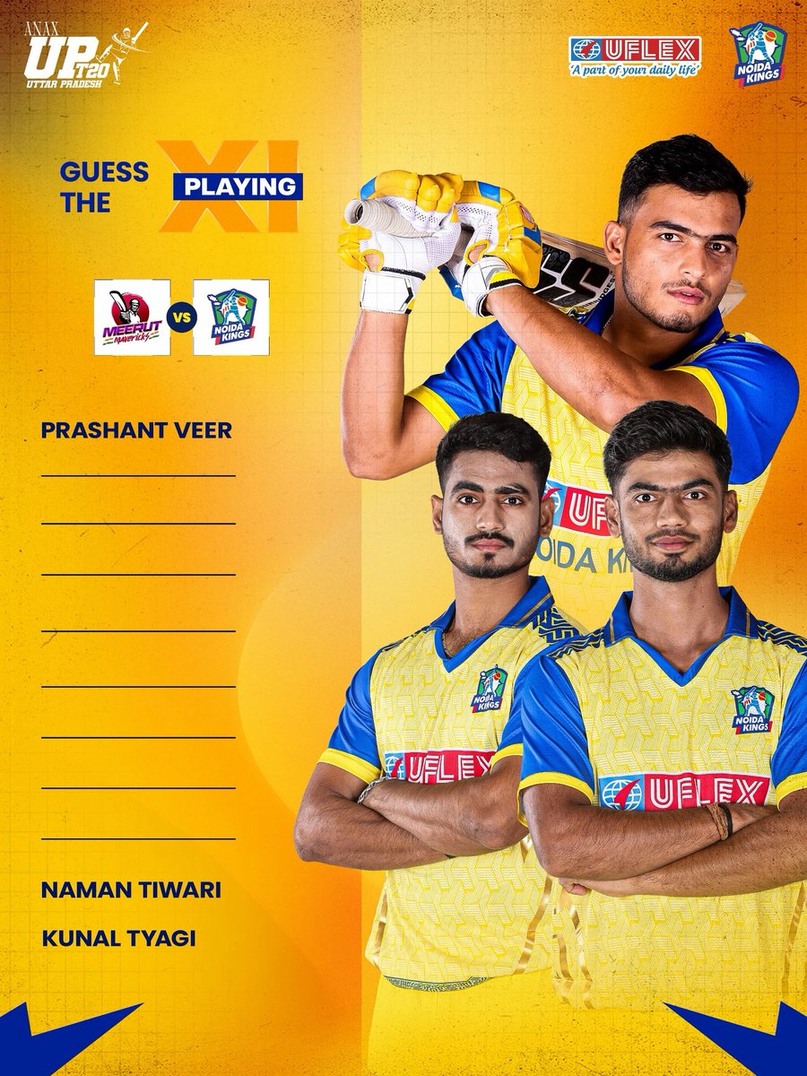 Can you crack our playing 11 for the Mavericks clash? ⬇️🏏

#NoidaKings | #UPKiPehechaan | #NoidaKiJaan | #UPT20League | #KhiladiYahanBantaHai | #UPCA