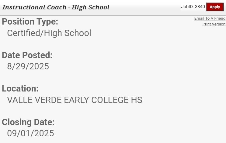 🌟 Now Hiring: Instructional Coach 🌟

Join our 🅰️-Rated, TOP-Ranked 🙌 campus &amp; help LEAD the way in instructional EXCELLENCE! 

Apply today 🚀 #WEareSparta
Unlock 🔐 #InstructionalLeadership #OneteamMission 💛💚 #ExcellenceByDesign 💫