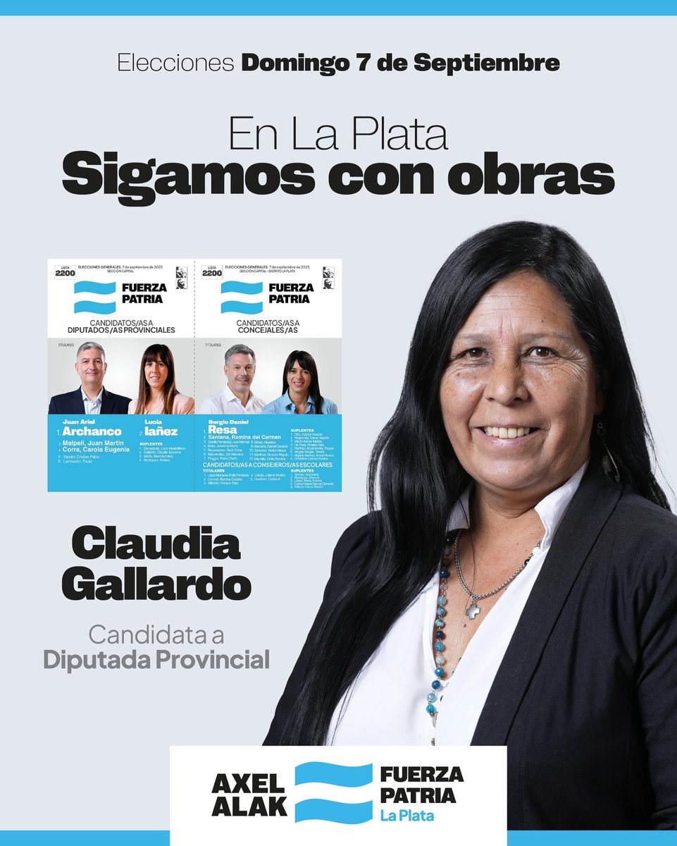 Este 7 de Septiembre vota FUERZA PATRIA

Está Esta es la boleta para seguir construyendo la Ciudad que nos merecemos 

#sigamosconlasobras #fuerzapatria 
#lista2200