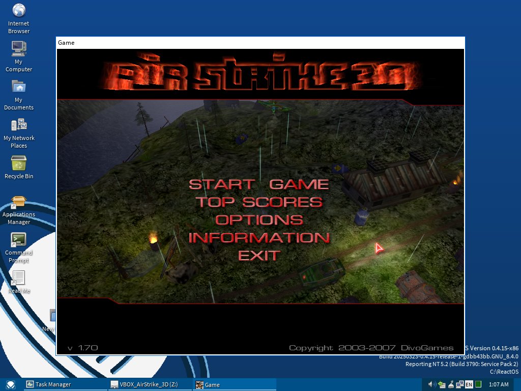 reactos's tweet image. AirStrike 3D works on #ReactOS 0.4.15!