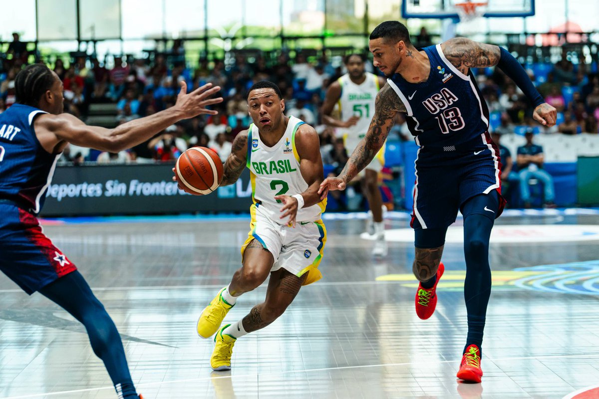 Yago Santos y Bruno Caboclo son las dos piezas claves de Brasil, rival que se enfrentará hoy ante el seleccionado Argentino.