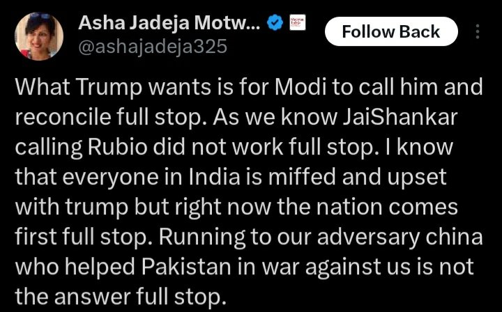 aravind's tweet image. I am sorry, all 300 million+ adult Americans may want Modi to call Trump and &quot;make up.&quot; For a rift India did not create. 

But I can tell you that all 1 billion+ Indians, cutting across party lines, do not want this. Those who may want it in India are not patriots but politically…