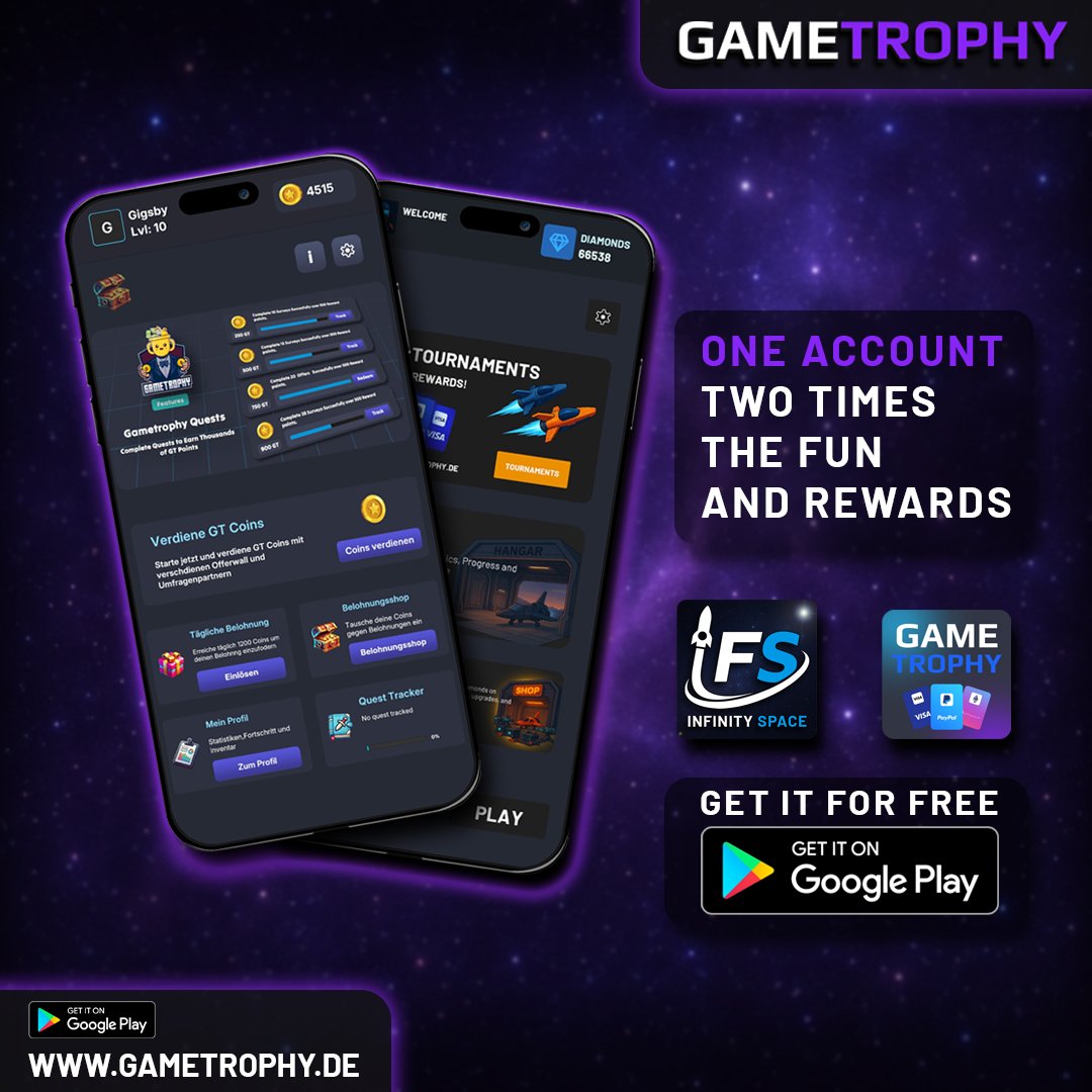GTdigitalSurvey's tweet photo. GameTrophy App + Infinity Space Integration

GameTrophy app, website &amp; Infinity Space – all in one system.
✅ Use one account across all
✅ Track missions, grind GT, join tournaments
Always earning. Always synced.
#GameTrophy #InfinitySpace #AllInOne #PlayAndEarn https://t.co/0aKj7Xevg0