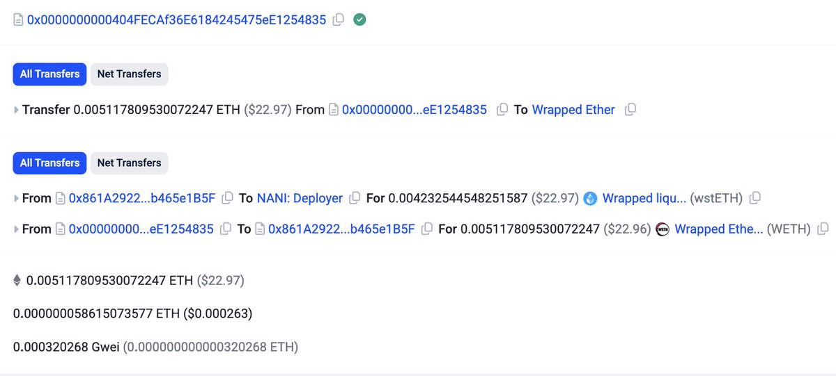 Based Swap 上での ETH→wstETH スワップのトランザクション詳細（最小限のガス代）
