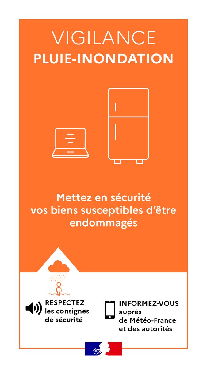 Image de Préfet des Alpes-de-Haute-Provence - La vigilance « pluie-inondation » passe à l’orange demain lundi 1ᵉʳ septembre 2025 de 4h à 18h dans 