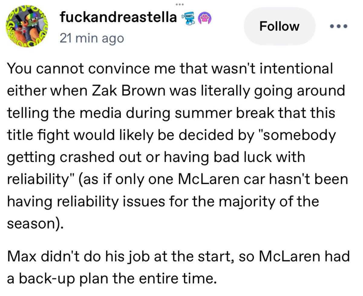 'max didn't do his job at the start' i didn't know he was a mclaren driver?