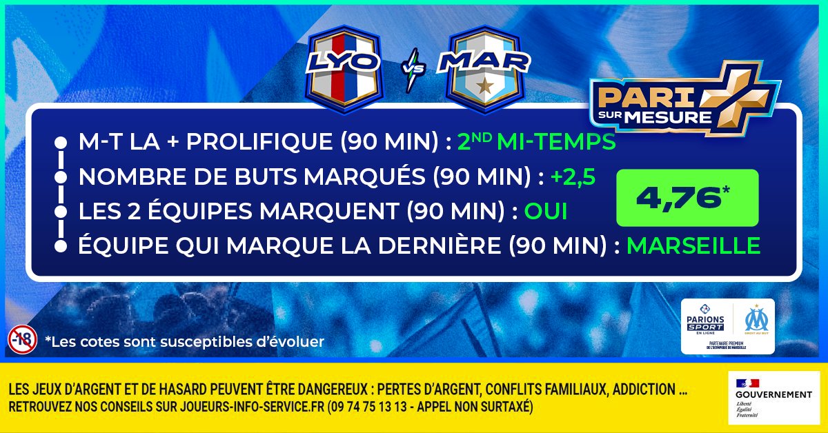 Votre #PariSurMesure pour #OLOM ! 🔥

🤩 5x20€ de Freebets à gagner si ça fait 3 sur 4 !

🚀 RT + Follow

📆 TAS le 01/09
📃 Règlement : bit.ly/45Ljuky