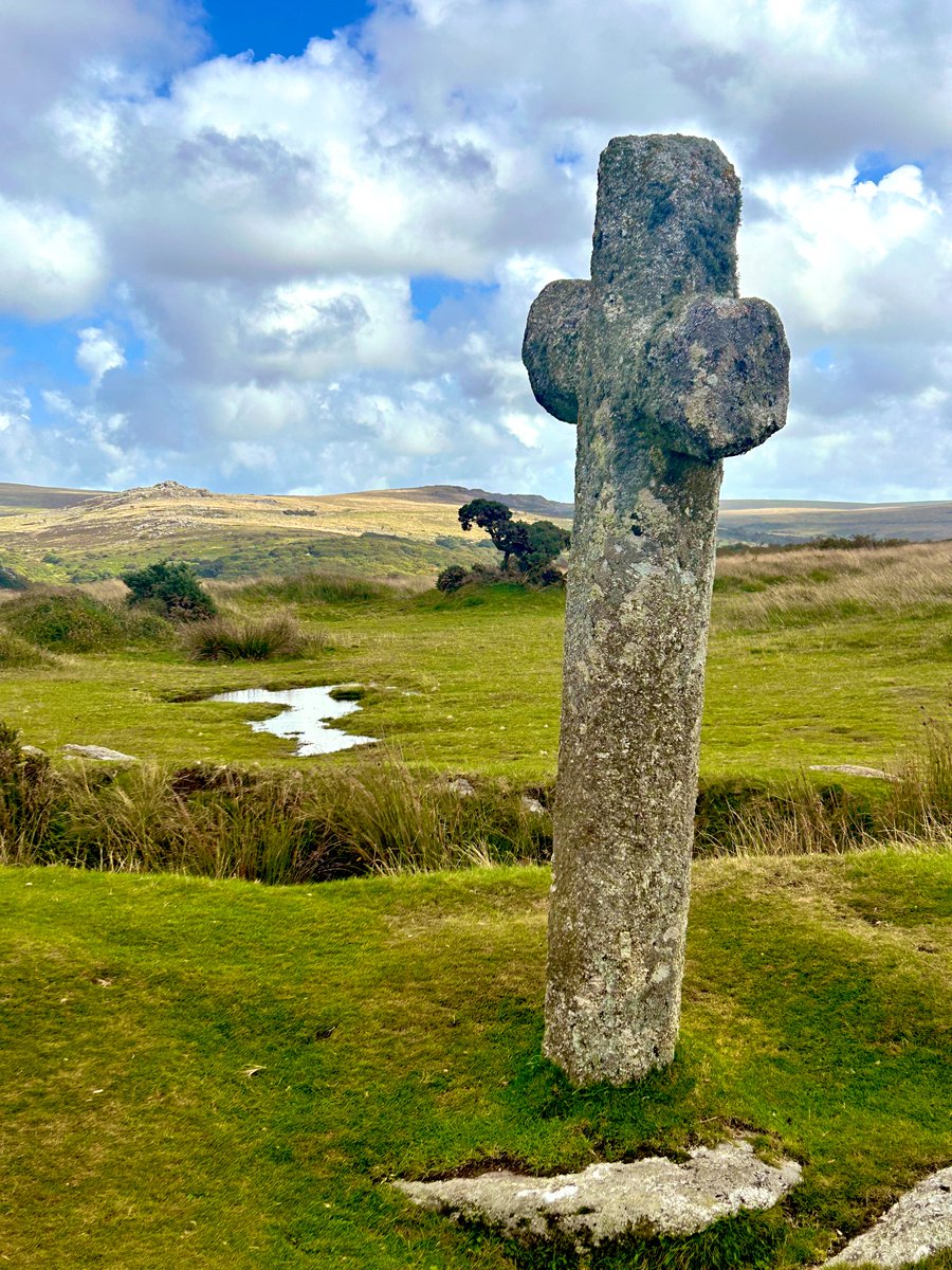 Windy Post, a 15th century granite stone cross beside the Grimstone and Sortridge Leat, Dartmoor.