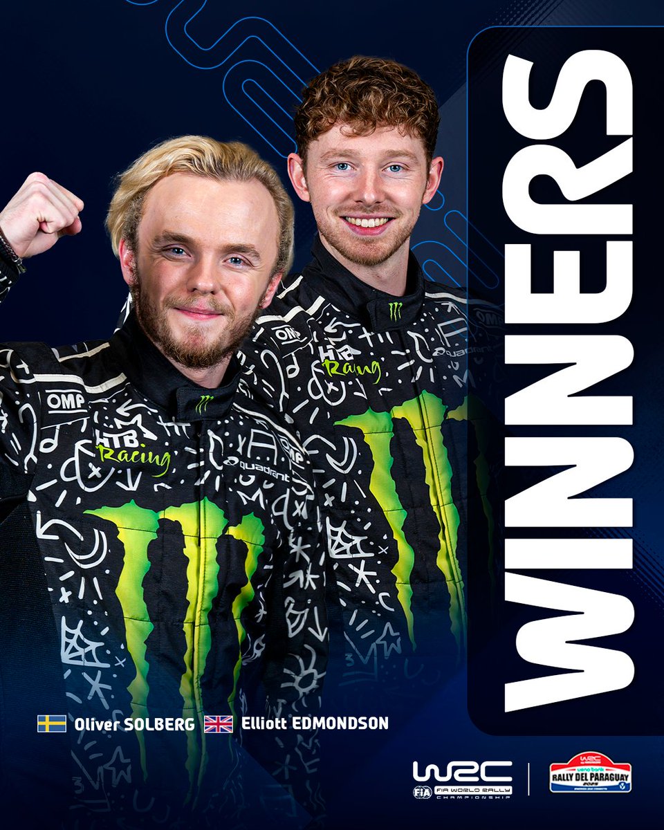 FIA World Rally Championship (@officialwrc) on Twitter photo 🏆 WRC2 WINNERS 🏆
Congratulations to <a href="/OliverSolberg01/">Oliver Solberg 🍩</a> and Elliott Edmondson on an incredible comeback to claim WRC2 honours in Paraguay! 🇵🇾🔥
#WRC | #uenoRallyDelParaguay 🇵🇾 🏆 WRC2 WINNERS 🏆
Congratulations to <a href="/OliverSolberg01/">Oliver Solberg 🍩</a> and Elliott Edmondson on an incredible comeback to claim WRC2 honours in Paraguay! 🇵🇾🔥
#WRC | #uenoRallyDelParaguay 🇵🇾