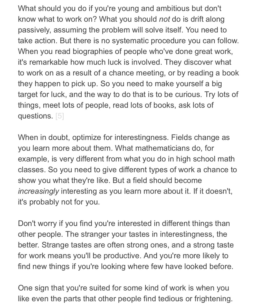 ycombinator's tweet image. &quot;You need to make yourself a big target for luck, and the way to do that is to be curious.&quot;

Paul Graham on how to figure out what to work on: