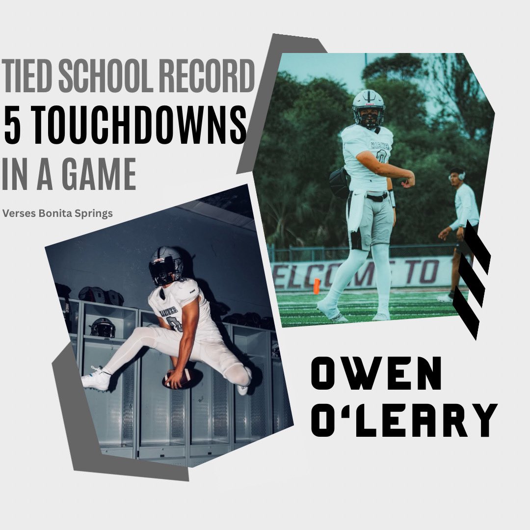 College coaches,

2nd game of the season he is off to a hot start. Tied for the most TDs in a game. Coachable, reliable, and most of all attends class with a great GPA. 

I’ll be sending film to you all soon!

#OneWay 🔱
 <a href="/owenoleary2007/">owen</a>